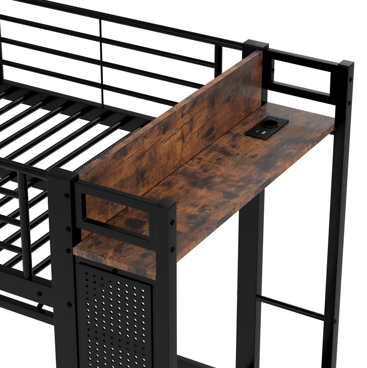 HOCHBETT 90/200 cm Schwarz aus Metall und MDF mit 4 Schubladen - Schwarz, Metall (90/200cm) - OKMYHOME