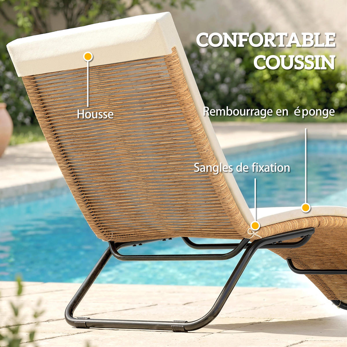 SONNENLIEGE Creme 175/57/80 cm - Creme, Naturmaterialien (175/80/57cm) - PANGIVO