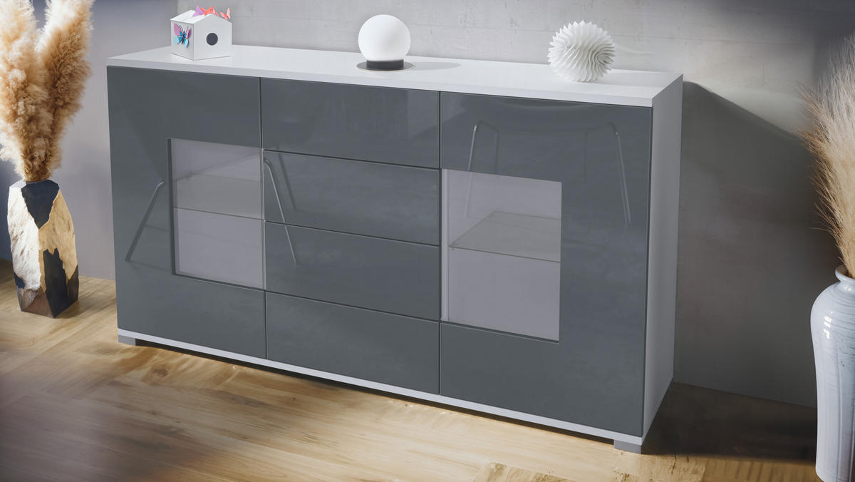 SIDEBOARD Grömitz Grau Hochglanz - Grau, Holzwerkstoff (138.5/75.5/35cm) - Vladon