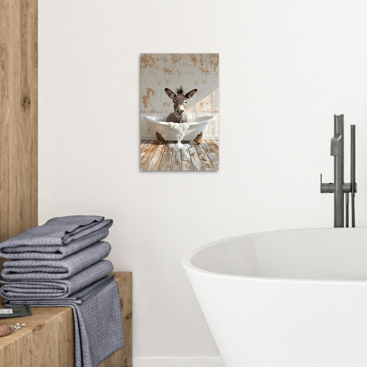 LEINWANDBILD Esel - Tiere - Badewanne - Schaumstoff 20x30 cm - Weiß, Textil (20/30cm) - MuchoWow