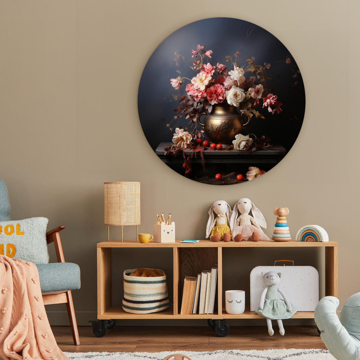 WANDBILD Stilleben - Blumen - Rosen - Blumenstrauß - Vase 90x90 cm - Dunkelbraun, Kunststoff (90/90cm) - MuchoWow