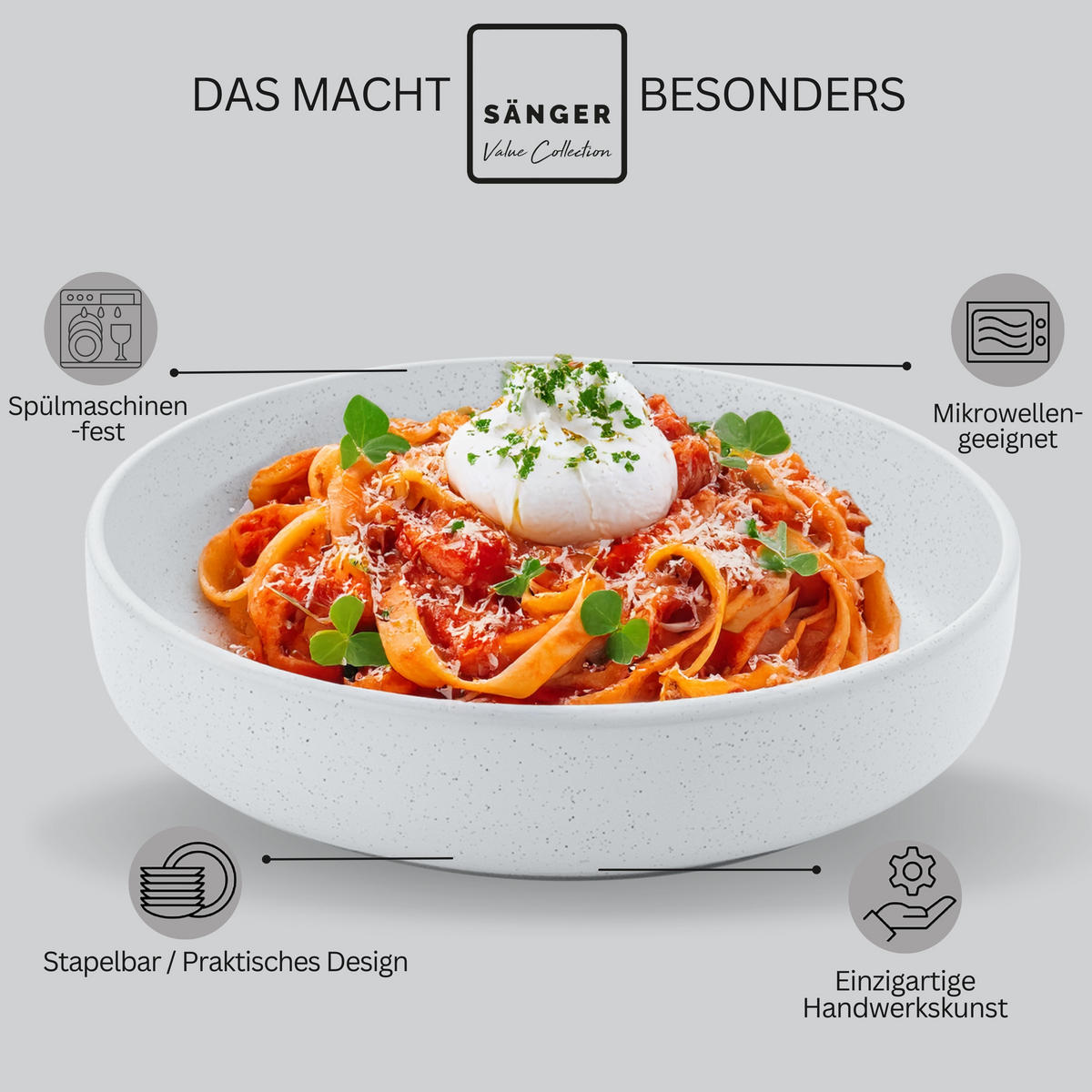 PASTASCHALEN LEEDS FROST - 6 teilig aus Steingut - Weiß, Stein (20.5cm) - Sänger