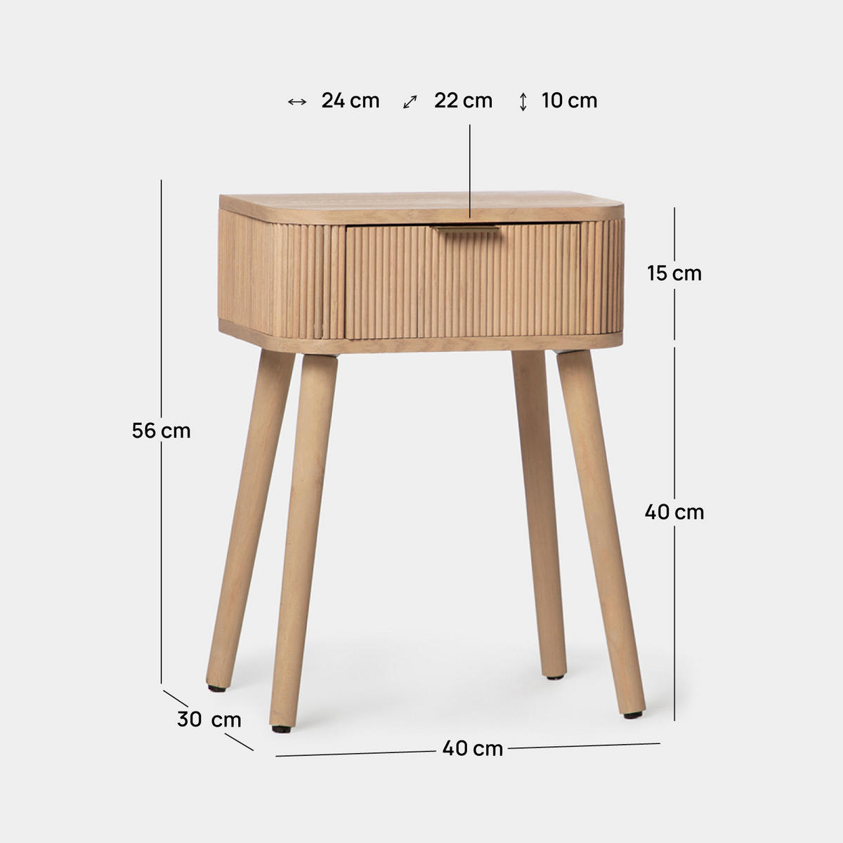 NACHTTISCH MIT 1 SCHUBLADE Mina Natürlich 40 cm x 55 cm 2er-Set - Naturfarben, Holzwerkstoff (40/55/30cm) - Klast Home