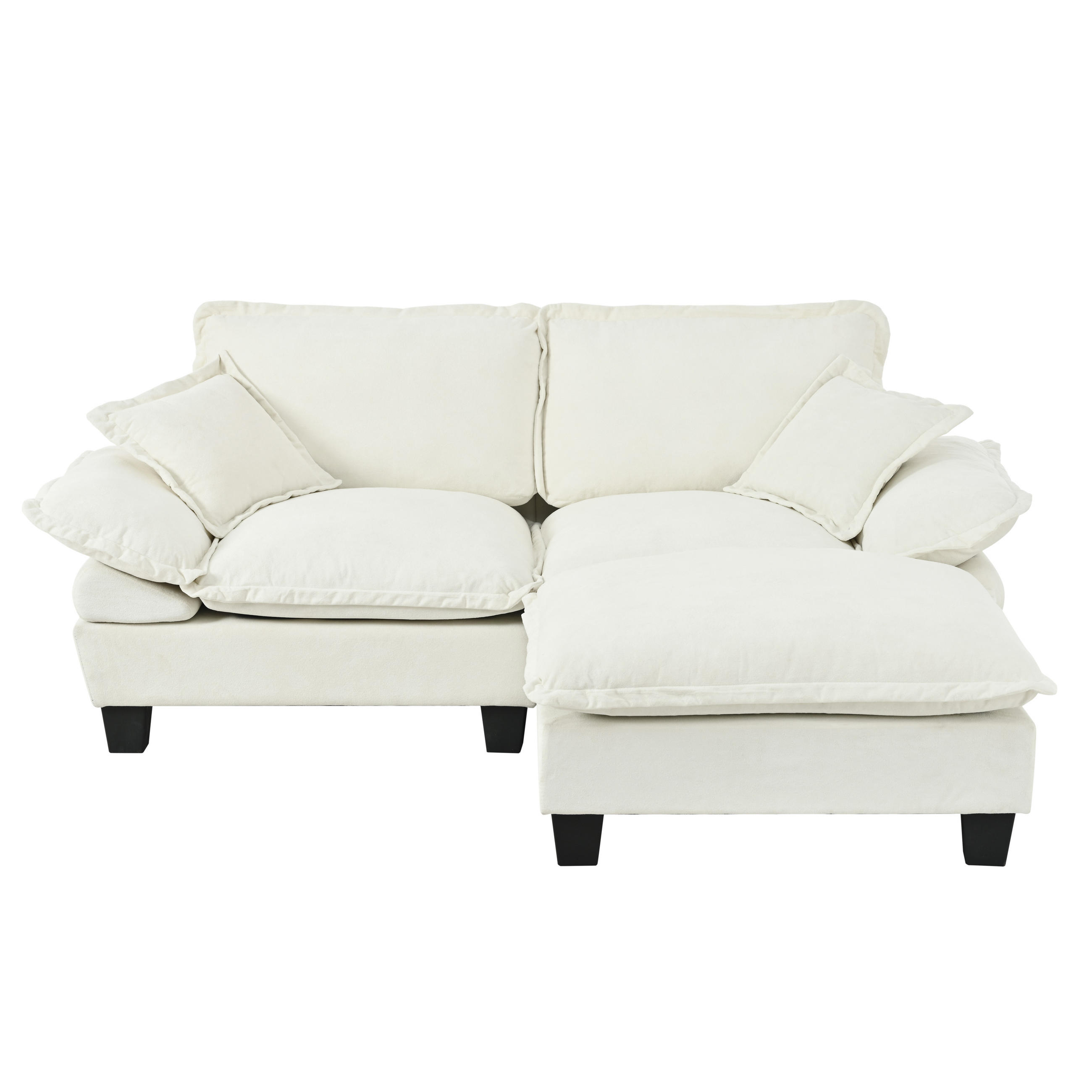 ECKSOFA 194/155/90 cm Beige mit 1 beweglicher Fußhocker und 2 Kissen - Beige, Textil (194/151cm) - Oxeza