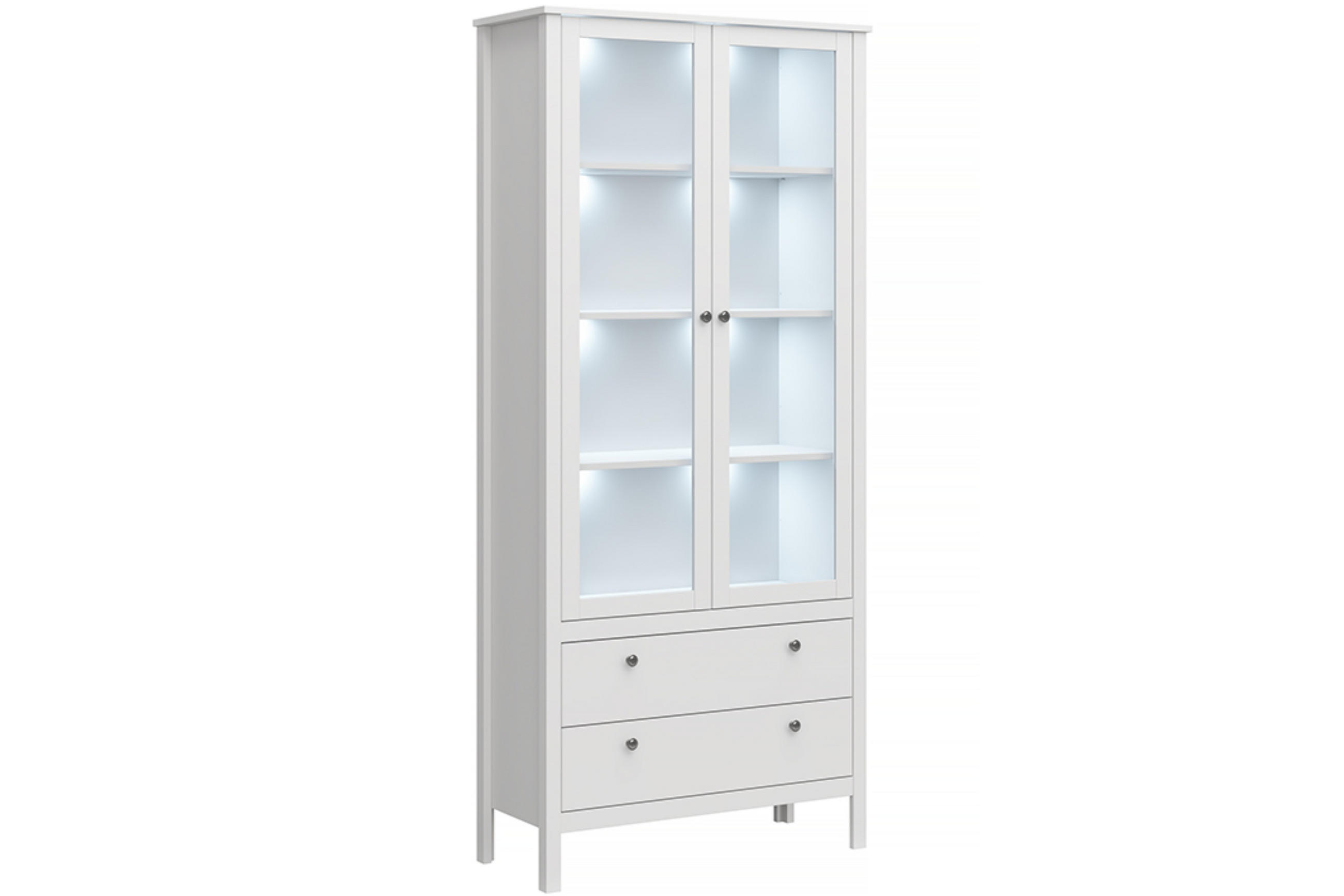 VITRINENSCHRANK FARGE mit Glastüren und zwei geräumige Schubladen, weiß - Weiß, Holz (90/201/37cm) - KONSIMO®
