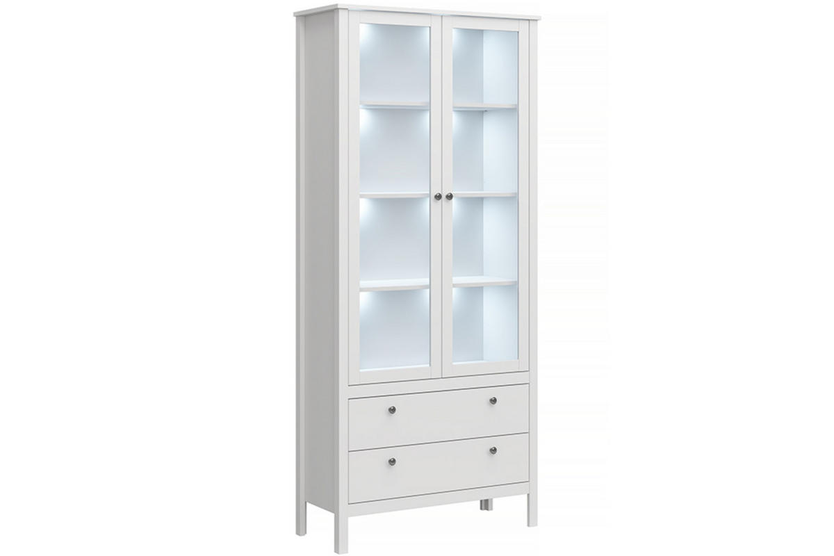 VITRINENSCHRANK FARGE mit Glastüren und zwei geräumige Schubladen, weiß - Weiß, Holz (90/201/37cm) - KONSIMO®