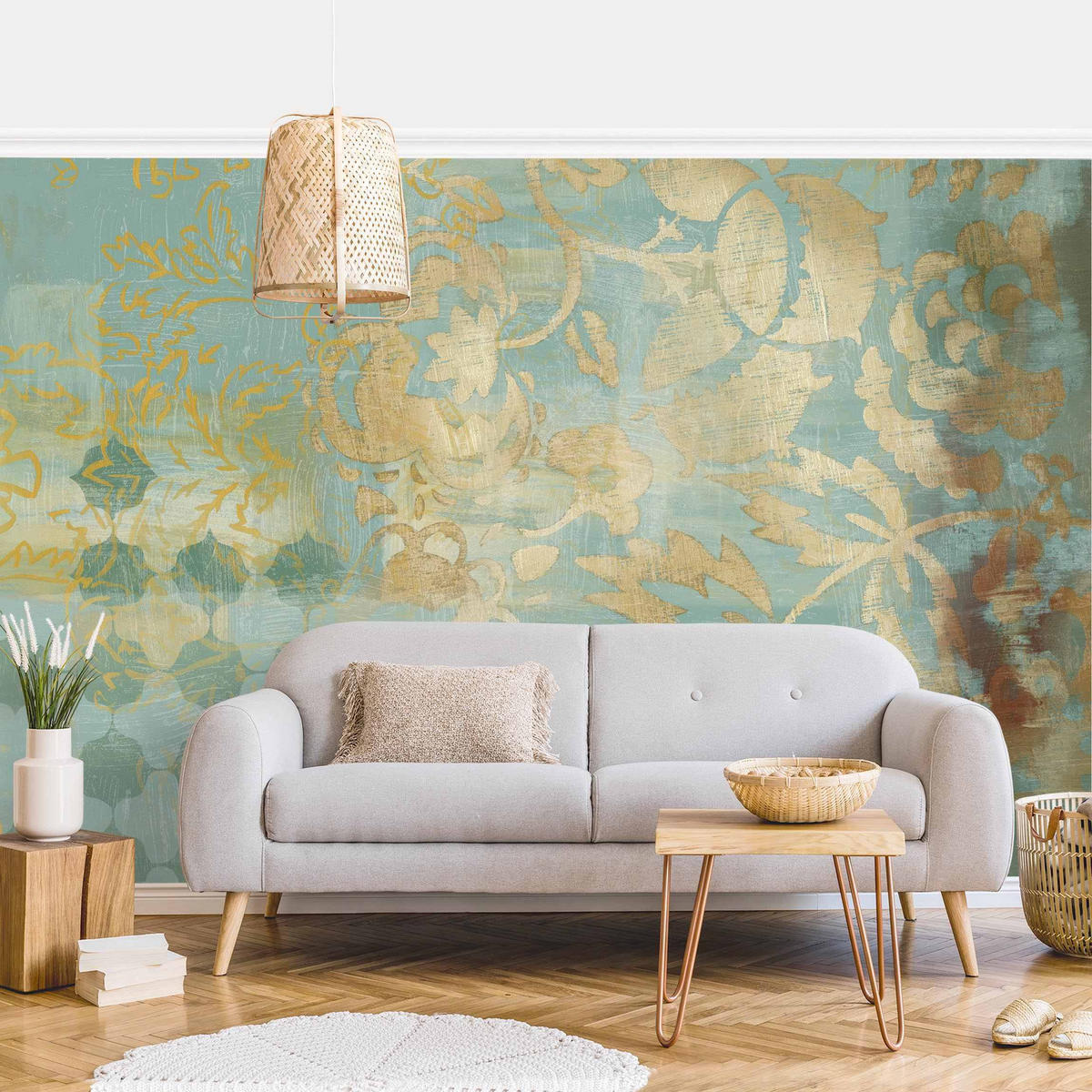 FOTOTAPETE Marokkanische Collage in Gold und Türkis II 336/225 cm - Goldfarben, Papier (336/225cm) - Bilderwelten