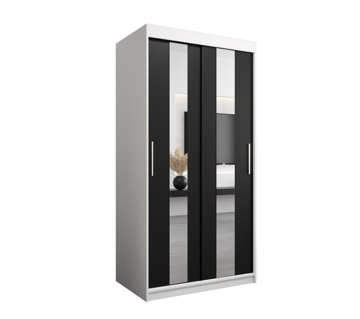 SCHWEBETÜRENSCHRANK 200/100/62 2-türig - Silberfarben/Schwarz, Holz/Kunststoff (100/200/62cm) - Abiks Möbel