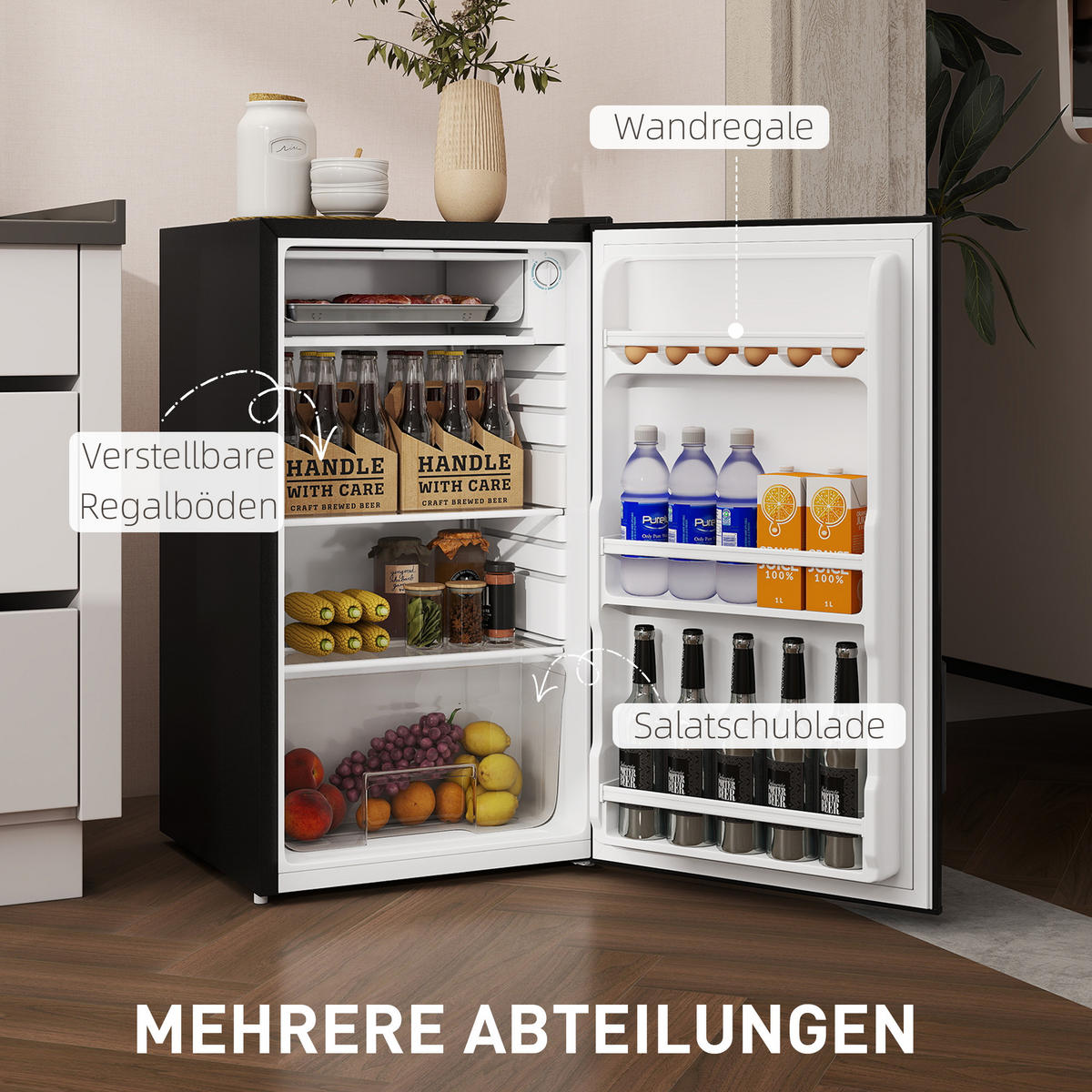 MINI-KÜHLSCHRANK Stahlblech Kunststoff Schwarz - Schwarz, Metall (44.2/84/47.5cm) - HOMCOM