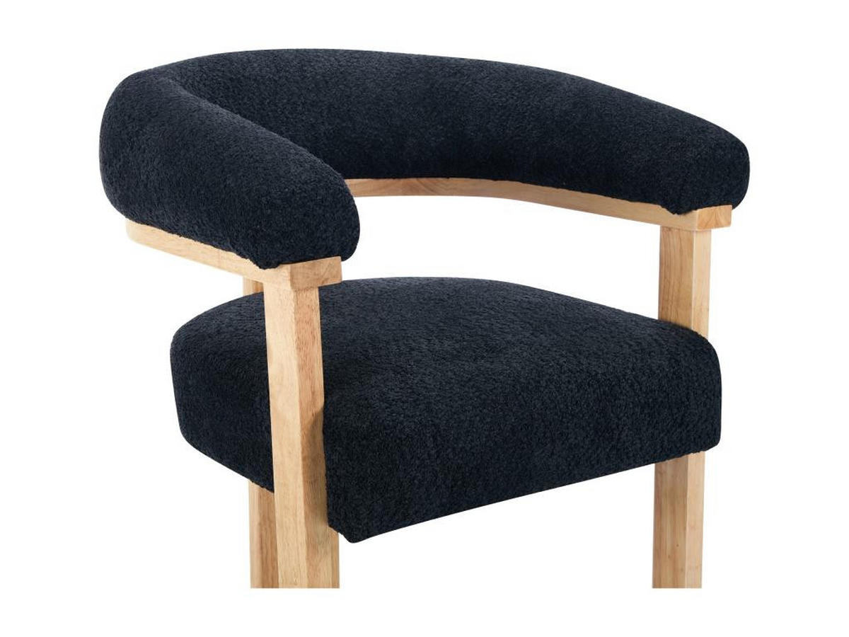STUHL mit Armlehnen - Bouclé-Stoff & Kautschukholz - Schwarz & Holzfarben - LIVELIA - Anthrazit, Textil (60/78/64cm) - Pascal Morabito