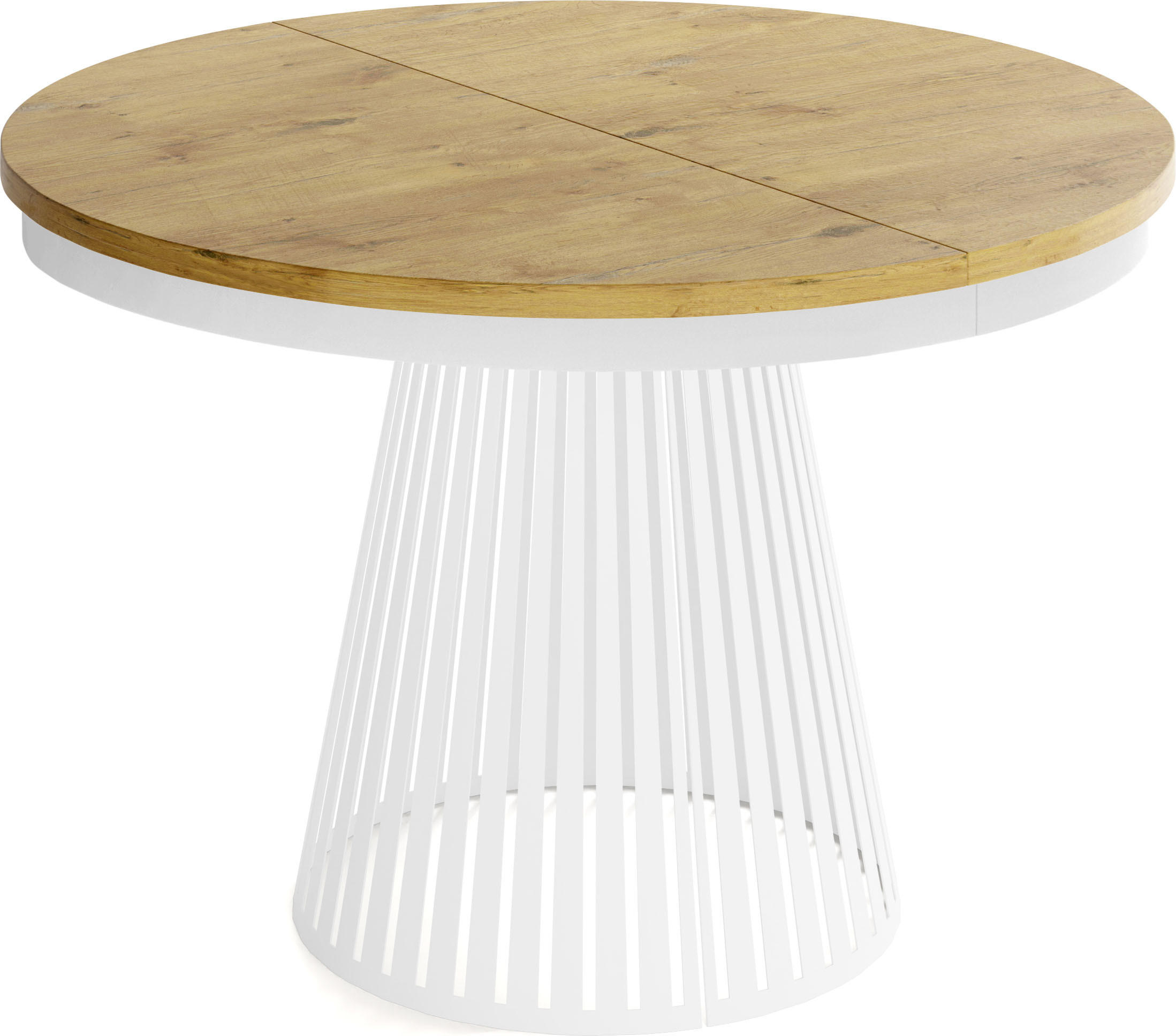 ESSTISCH Naro rund ausziehbar mit Weißem Lamellen-Metallgestell, Braun 120-200/120/76 cm - Eichefarben/Weiß, Holzwerkstoff/Metall (120/120/76cm) - WFL GROUP