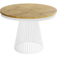 ESSTISCH Naro rund ausziehbar mit Weißem Lamellen-Metallgestell, Braun 120-200/120/76 cm - Eichefarben/Weiß, Holzwerkstoff/Metall (120/120/76cm) - WFL GROUP