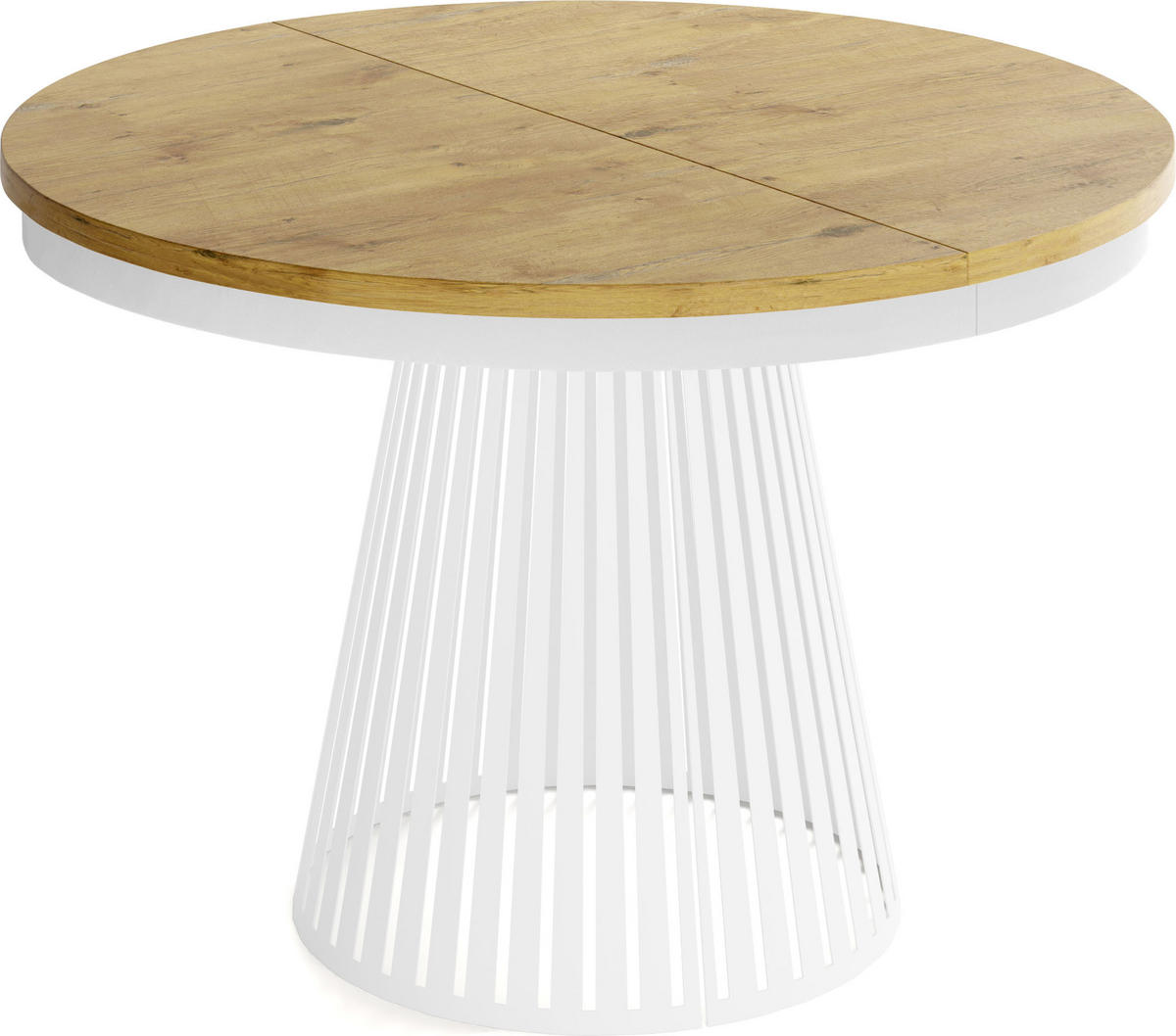 ESSTISCH Naro rund ausziehbar mit Weißem Lamellen-Metallgestell, Braun 120-200/120/76 cm - Eichefarben/Weiß, Holzwerkstoff/Metall (120/120/76cm) - WFL GROUP