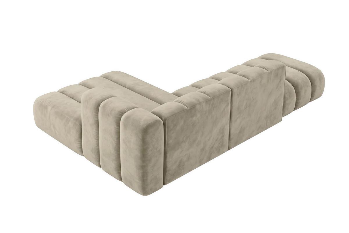 ECKSOFA Modulares In L-Form Mit Hocker, Velvet-Stoff Riviera, Beige, Links, GRAND Mini - Beige, Holz (295/179cm) - Kaiser Möbel