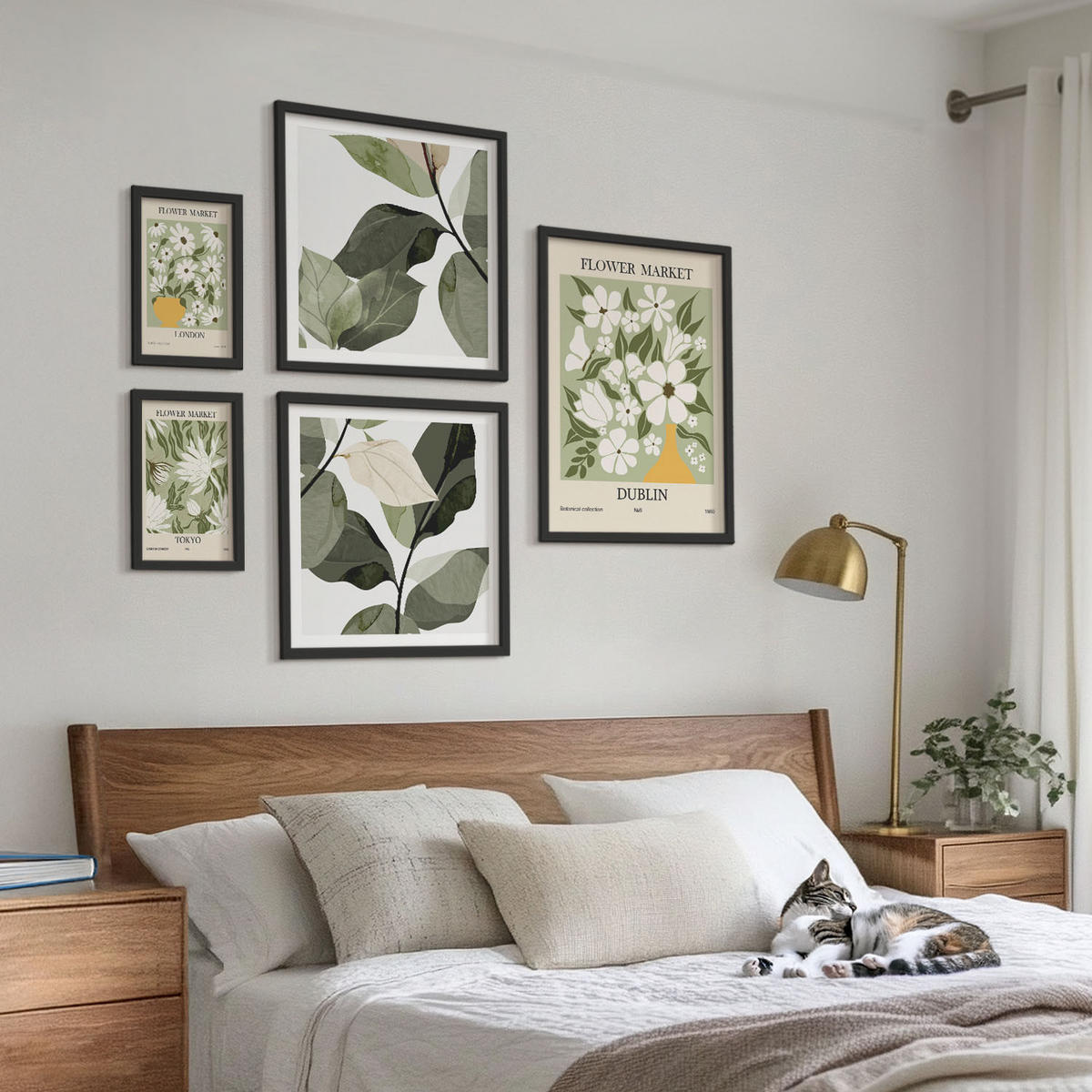 WANDBILDER 5er-Set - 50x50 cm & 20x30 cm & 40x60 cm Schwarzer Rahmen - Blumenmuster London Dublin - Schwarz, Kunststoff (40/60cm) - ArtPrintCave