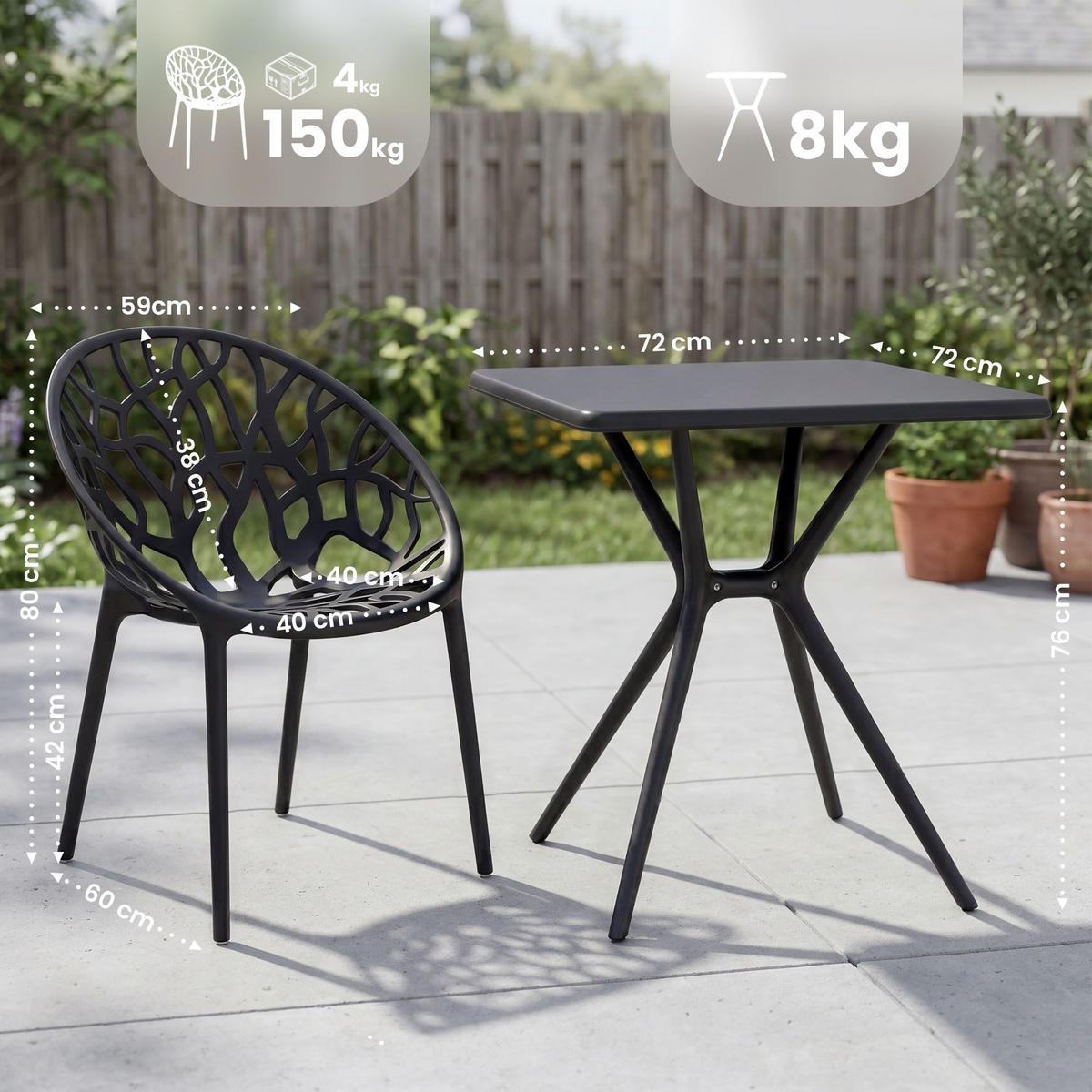 GARTENSITZGRUPPE 2 Kunststoff Schwarz - Schwarz, Kunststoff - CLP