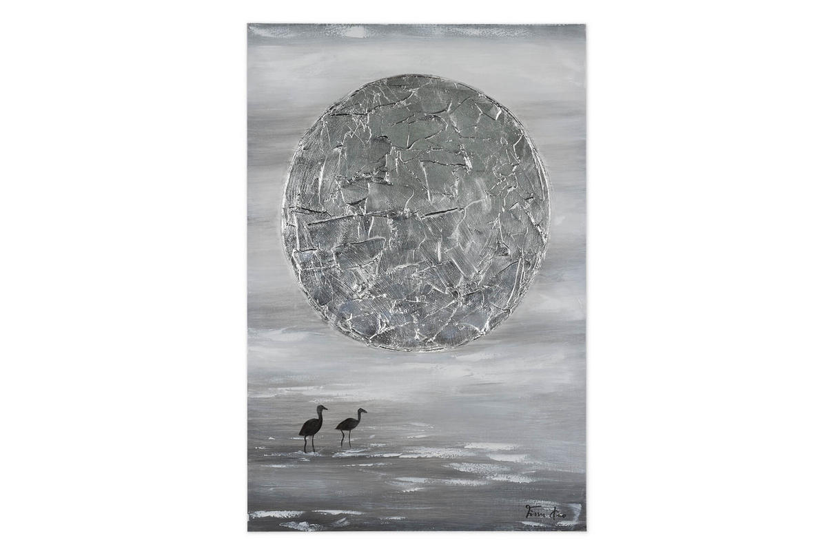 RUČNE MAĽOVANÝ AKRYLOVÝ OBRAZ 60/90 cm, sivý/strieborný, krajinný motív - sivá/strieborná, drevo/textil (60/90cm) - KUNSTLOFT