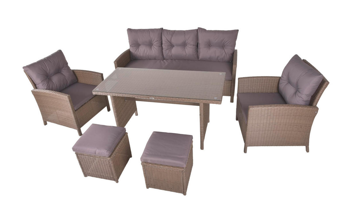 GARTEN-SITZGRUPPE Tove 6-teilig Braun Gartenmöbel-Set - Braun, Kunststoff - DELUKE