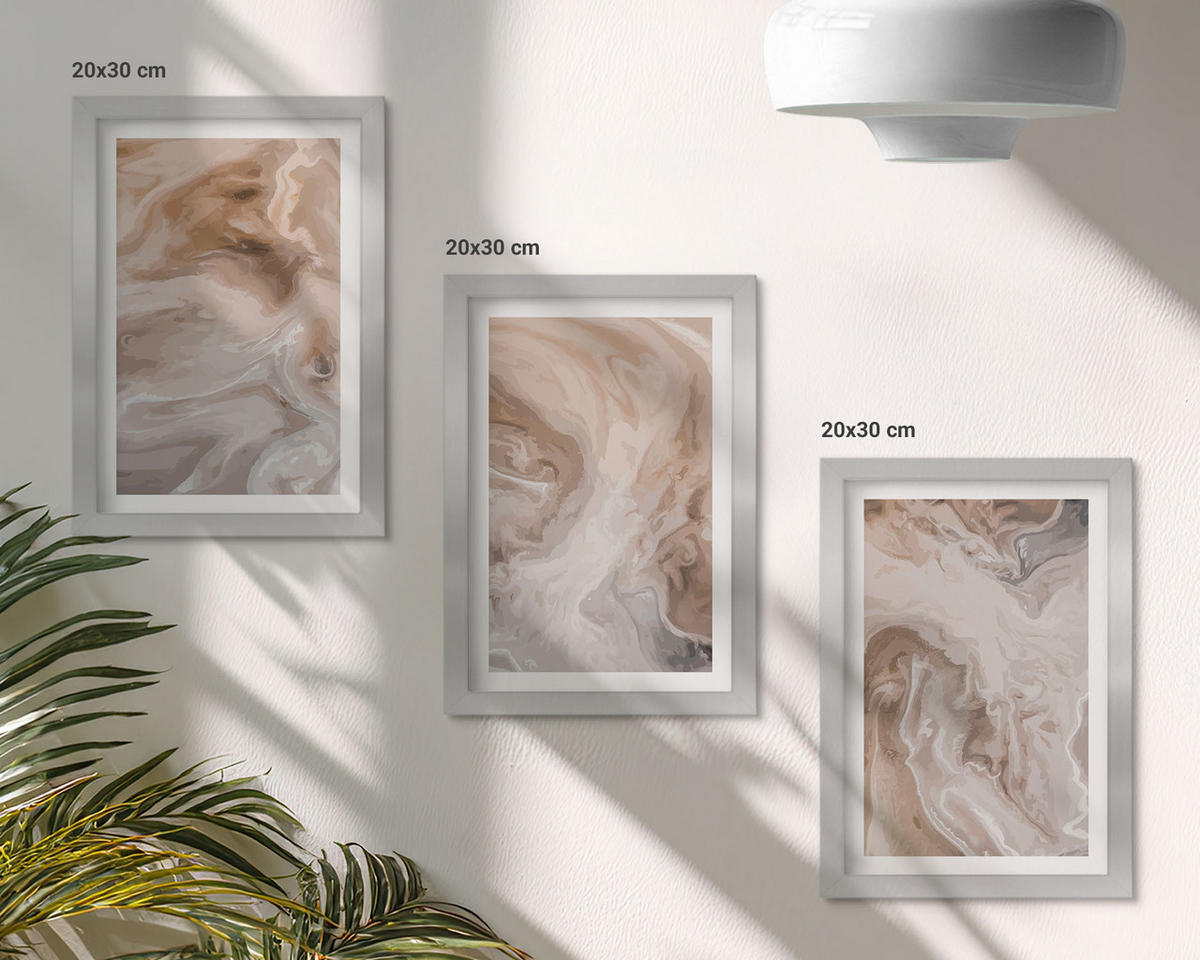BILDER SET 3er Set - 20x30 cm Silberner Rahmen - abstrakte Marmortexturen - Silberfarben, Kunststoff (20/30cm) - TULUP