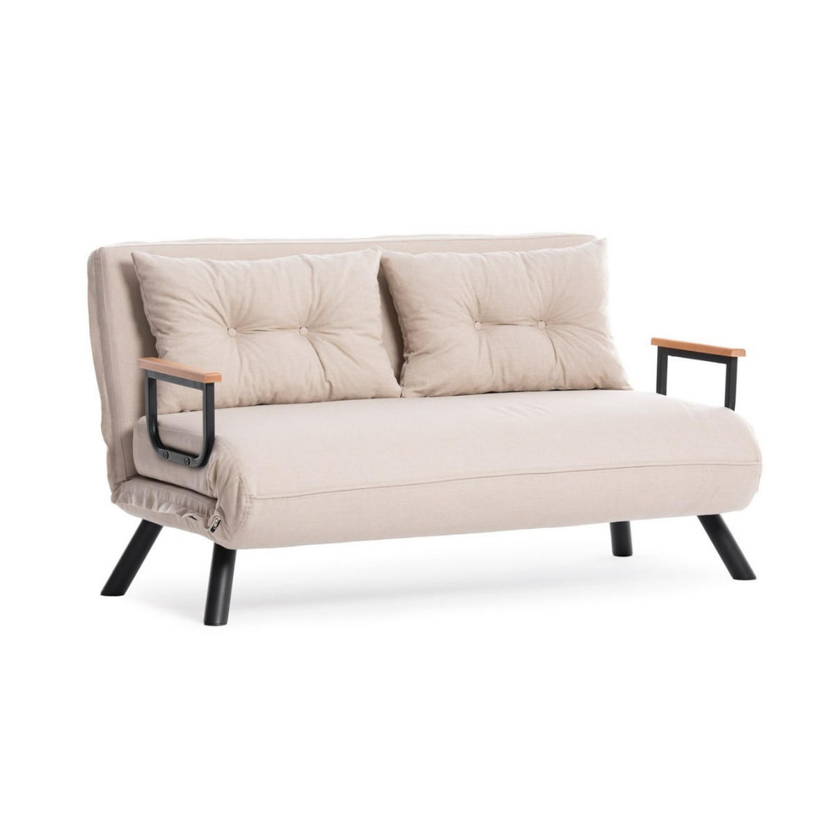 SCHLAFSOFA für 2 Personen mit Stoffbezug und Metallfüßen 133/50/41 cm - Beige, Metall (50/41/133cm) - Calicosy
