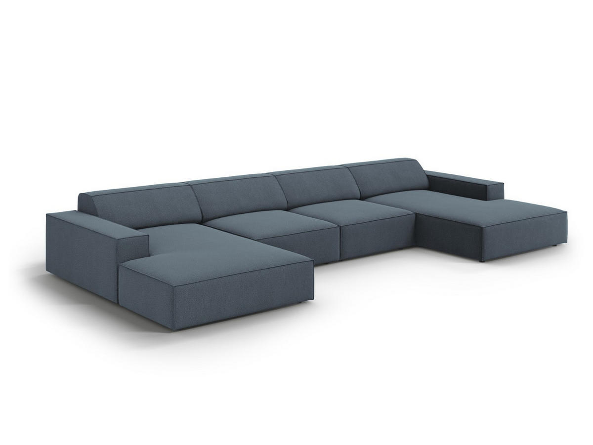 PANORAMASOFA Jodie aus strukturiertem Stoff blau 6 Sitzplätze - Blau, Textil (166/70/364cm) - Micadoni