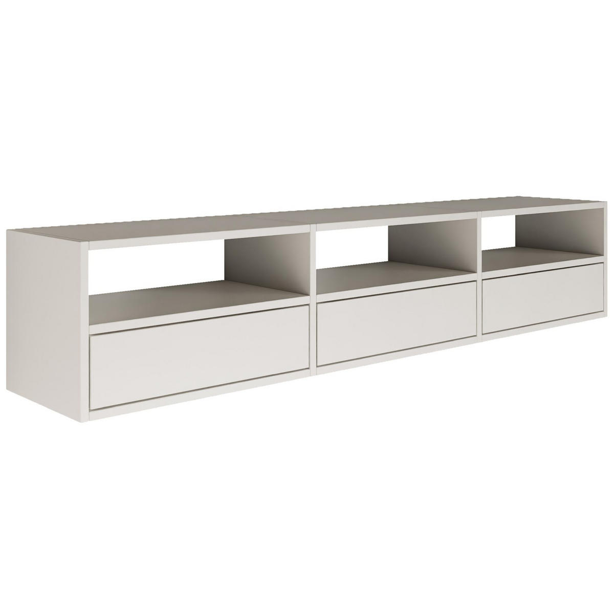 TV-LOWBOARD hängend, 3 Klappen und Ablagen, Weiß, 150 cm - Weiß, Holzwerkstoff (150.1/30/30cm) - Selsey