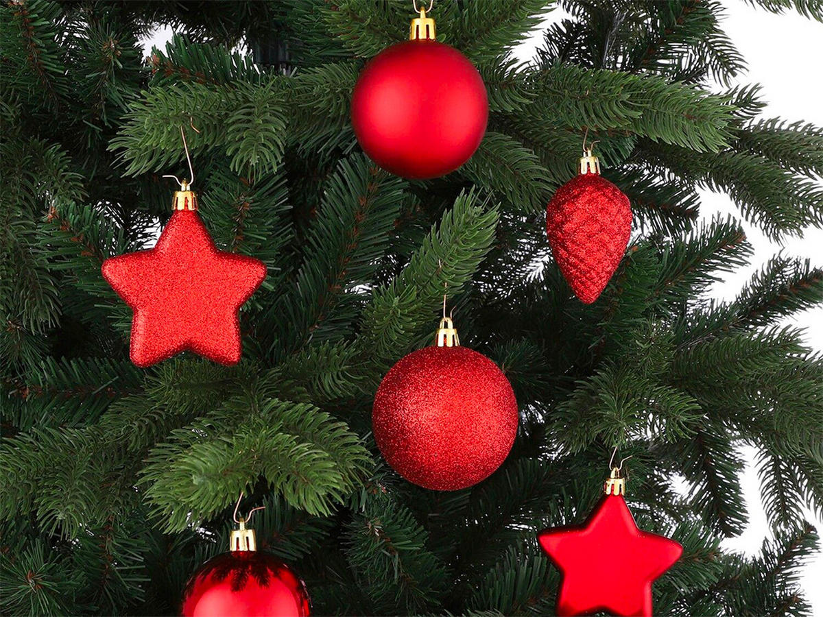 WEIHNACHTSKUGEL-SET 40-teiliges mit Christbaumspitze, rot, 6–20 cm - Rot, Kunststoff (30/30/30cm) - LAALU