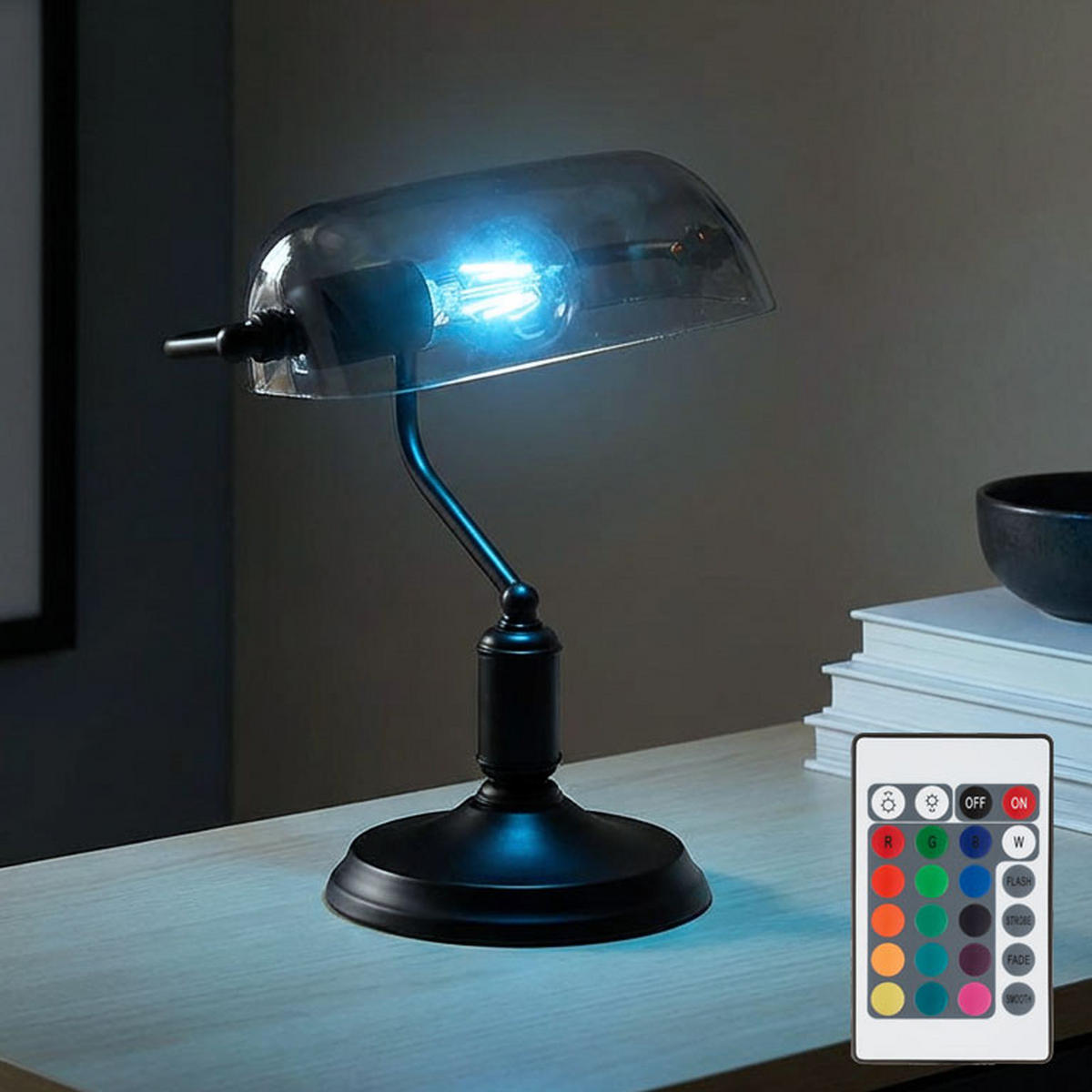 LED TISCHLEUCHTE Antique Schwarz Glas Rauch - Schwarz, Glas (25/18/32cm) - Globo Lighting