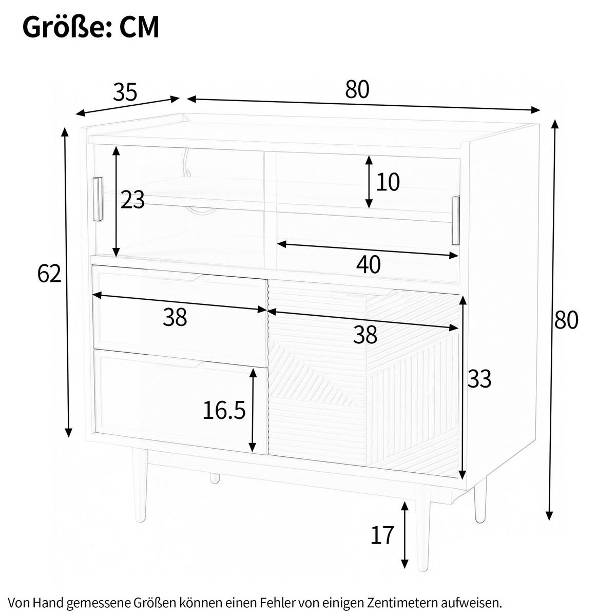 SIDEBOARD in Weiß Aufbewahrungsschrank , mit LED-Lichtleiste Glastür Stauraum Badmöbel B80/T35/H80cm - Transparent/Weiß, Glas/Holzwerkstoff (80/80/35cm) - STILVORA