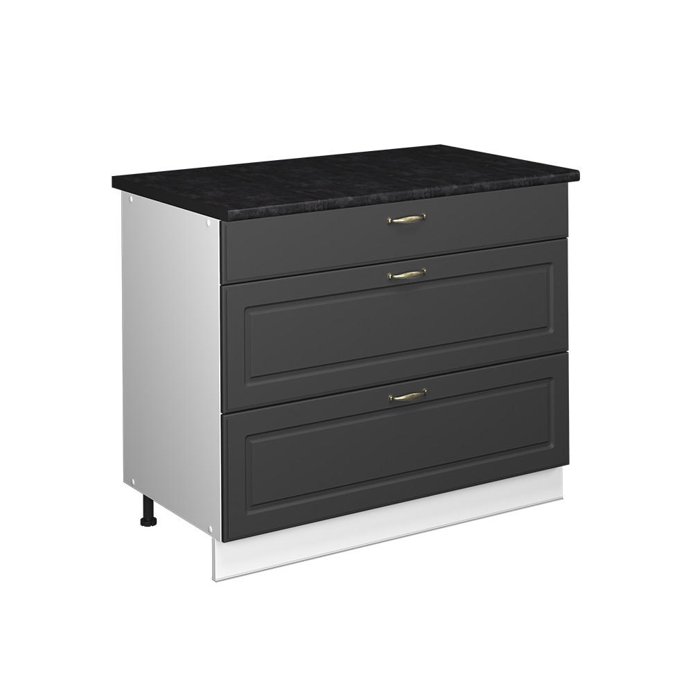 KÜCHENUNTERSCHRANK Fame-Line, Anthrazit-Gold Landhaus/Weiß, 100 cm, AP Anthrazit - Anthrazit/Weiß, Holzwerkstoff (100/82/60cm) - Vicco