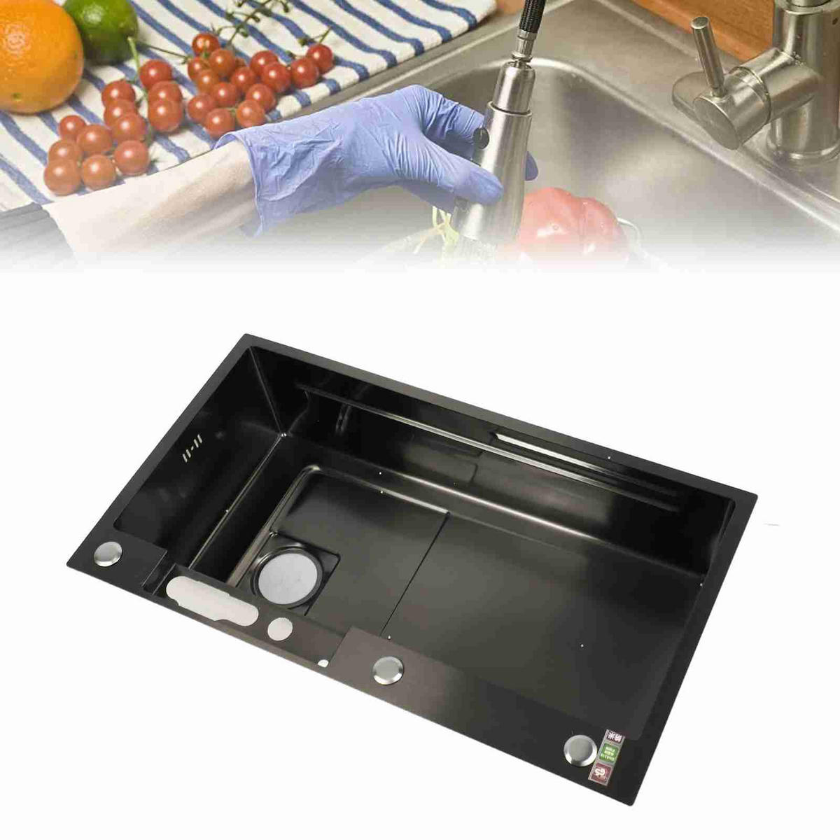 KÜCHENSPÜLE Edelstahl – Einbauspüle mit Digitalanzeige, gebürstet, extra dick, großes Spülbecken, modern - Schwarz, Metall (45/20/80cm) - Ej. Life