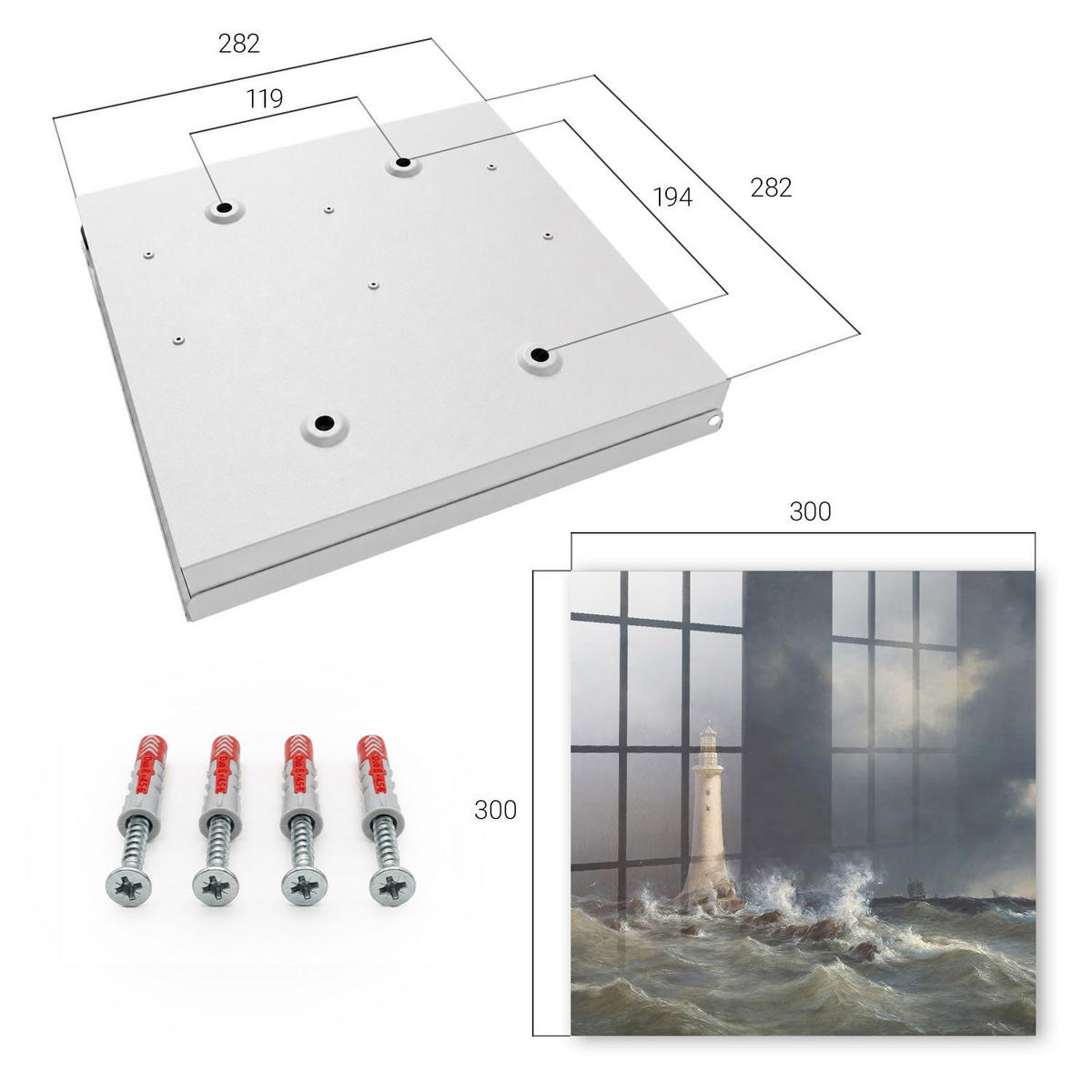 SCHLÜSSELBOX Weiß 30x30 cm – Türöffnung nach rechts - Stürmische See - Grau, Metall (30/30/5cm) - TULUP
