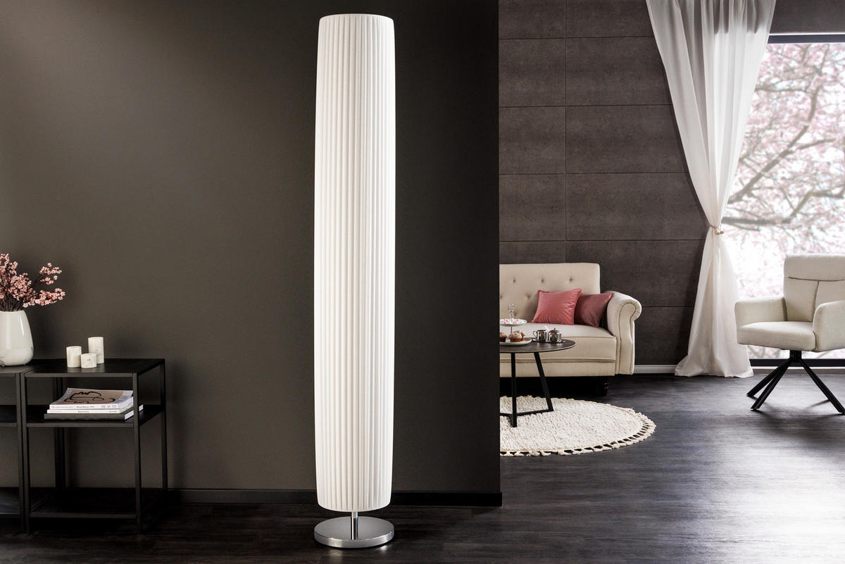 STEHLEUCHTE SALONE Kunststoff Weiß 195 cm - Silberfarben/Weiß, Kunststoff/Metall (28/28/195cm) - riess-ambiente
