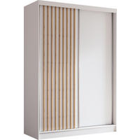 SCHWEBETÜRENSCHRANK Cabinio Weiß Eiche Artisan 150/216/61 cm – Modern, mit Lamellen - Walnussfarben/Weiß, Holzwerkstoff/Kunststoff (150/216.1/61cm) - AX Living