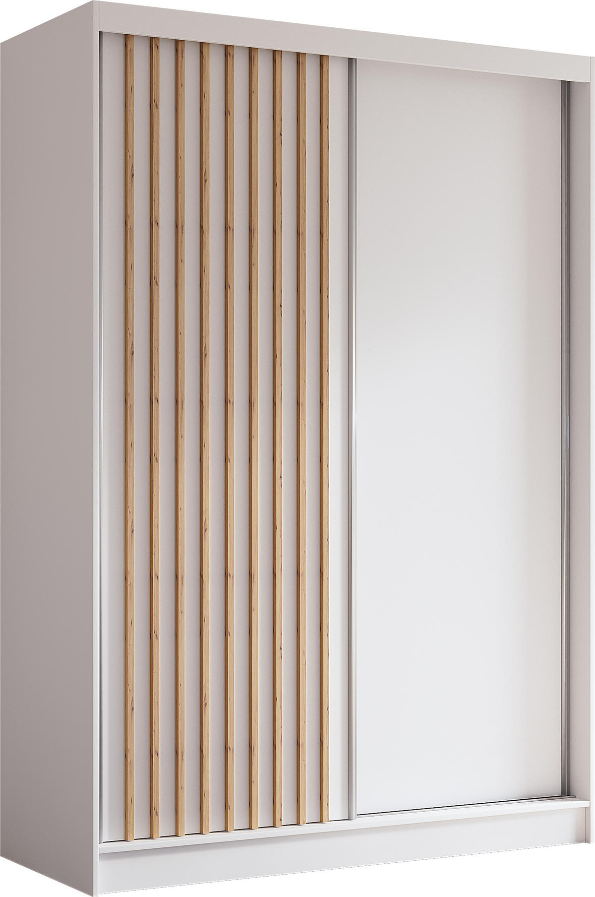 SCHWEBETÜRENSCHRANK Cabinio Weiß Eiche Artisan 150/216/61 cm – Modern, mit Lamellen - Walnussfarben/Weiß, Holzwerkstoff/Kunststoff (150/216.1/61cm) - AX Living
