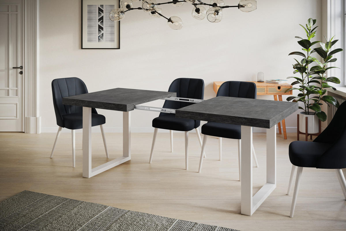 ESSZIMMERTISCH LOFT-U, ausziehbarer Tisch 180-280X90X77 cm, Farbe: Dunkelgrau, mit Metallbeinen in Farbe Weiß - Dunkelgrau/Weiß, Holzwerkstoff (180/90/77cm) - Alpi-Möbel