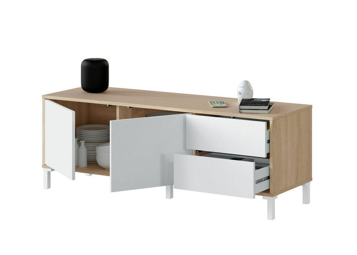 FERNSEHSCHRANK Eiche, Weiß 41/130/47 cm - Wildeiche/Weiß, Holzwerkstoff (130/47/41cm) - DMORA
