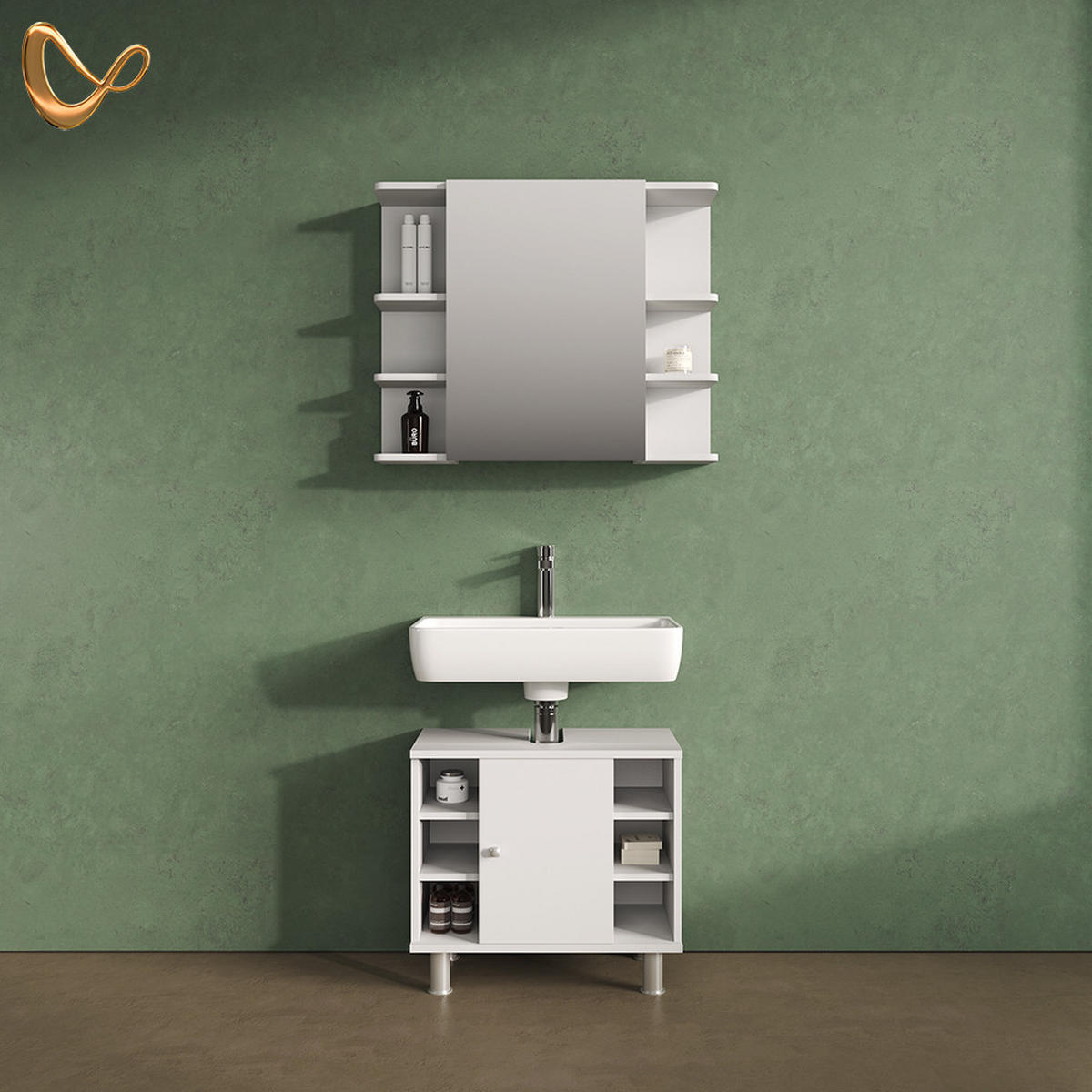 BADMÖBEL-SET Fucino Weiß 2 Teile - Weiß, Holzwerkstoff (60/54/32cm) - Livinity®