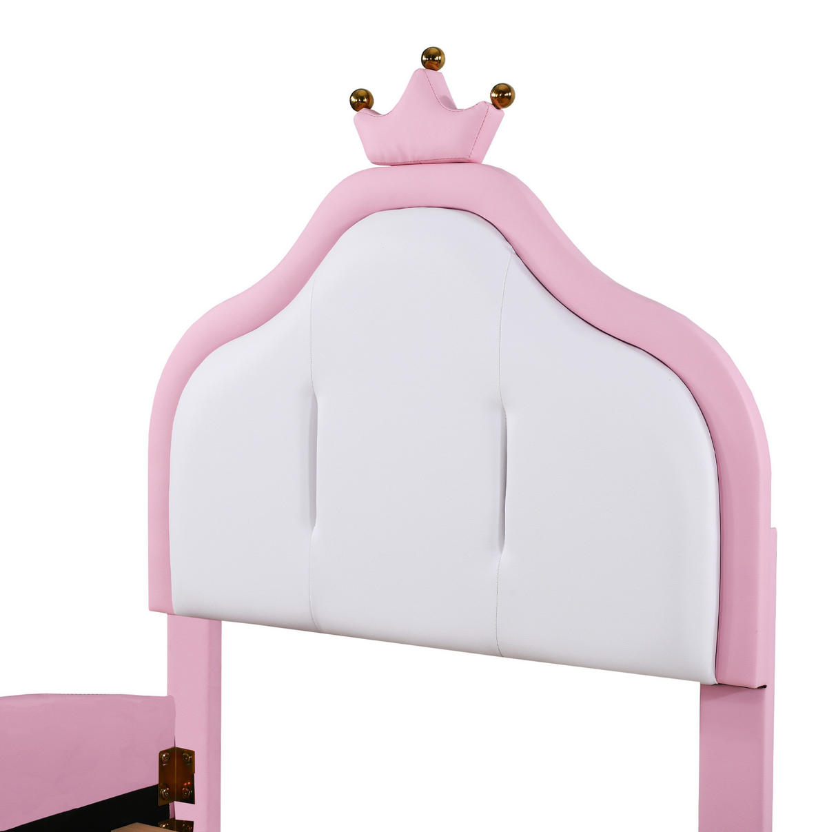 POLSTERBETT 90/200 cm Rosa/Weiß aus Kunstleder mit Kronen-Kopfteil - Rosa, Textil (90/200cm) - OKMYHOME