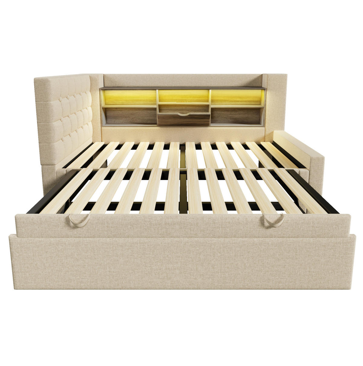 POLSTERBETT 90/180 x 200 cm Beige mit LED-Beleuchtung und USB- und Type-C-Anschlüssen - Beige, Textil (90/200cm) - Flora Grace