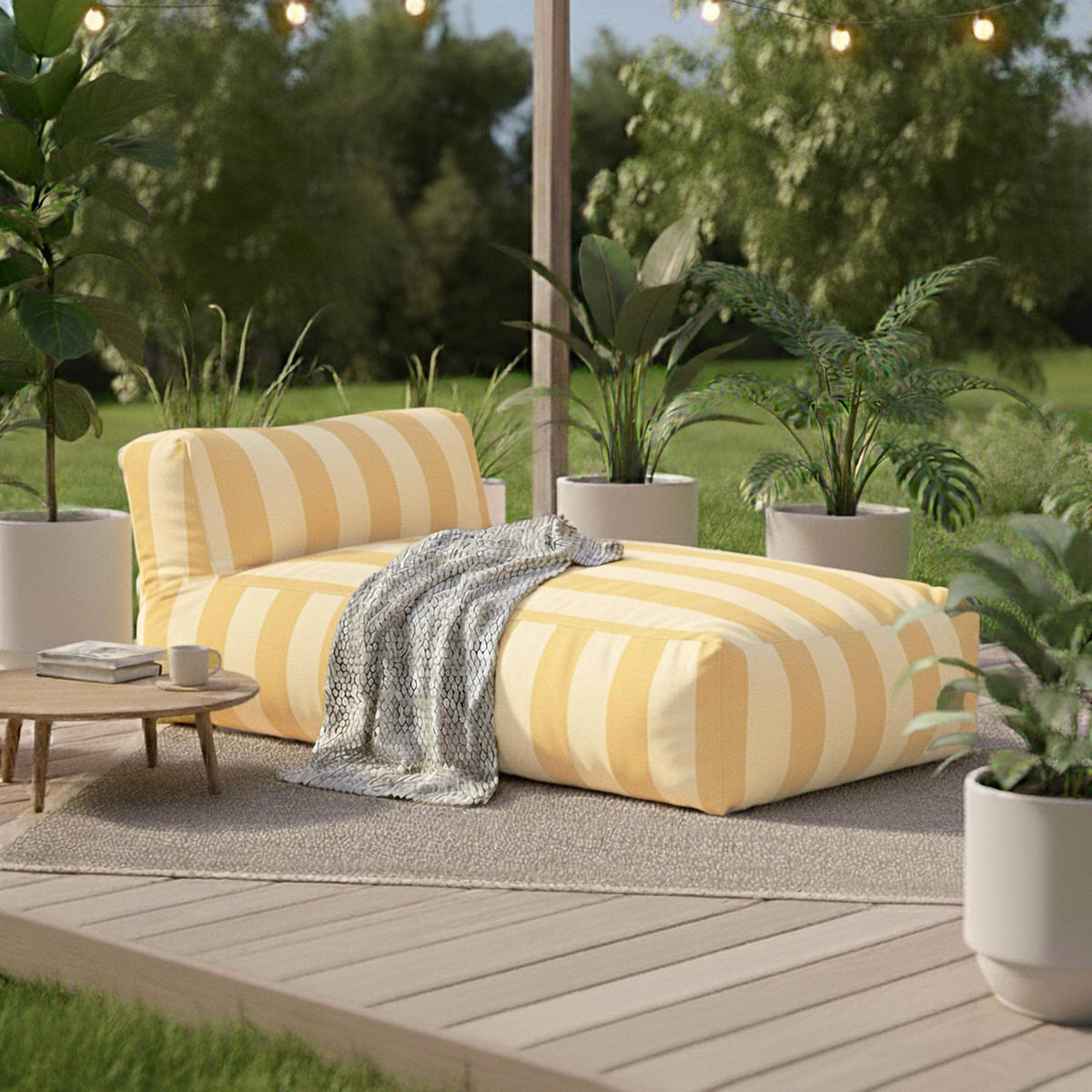 GARTENSOFA mit 5 Sitzplätzen, Hellgelb - Gelb, Textil (85/65/160cm) - Oviala
