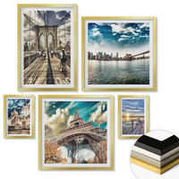 WANDBILDER 5er Set - 50x50 cm & 20x30 cm & 40x60 cm Goldrahmen - Abstrakte geometrische Formen - Goldfarben, Kunststoff (40/60cm) - ArtPrintCave