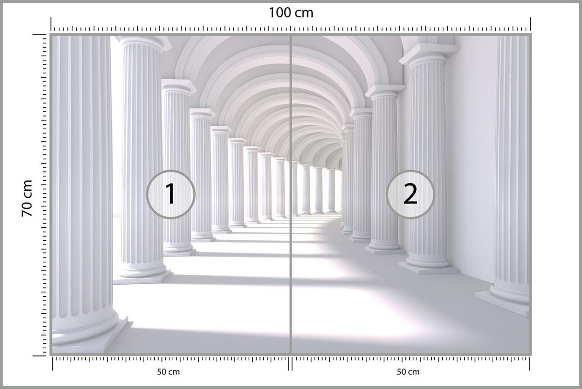 FOTOTAPETE für Wohnzimmer Räumlich Tunnel Historische Säulen 100x70 - Weiß/Grau, Papier (100/70cm) - Muralo