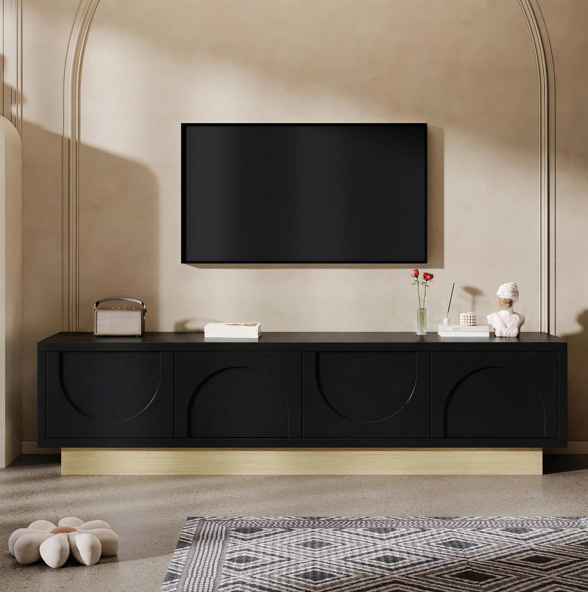 TV-ELEMENT mit 4 Türen 175 x 40 x 41,5 cm Schwarz Holzoptik - Schwarz, Holzwerkstoff (40/41.5/175cm) - Beauniv