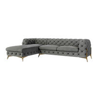 ECKSOFA Chesterfield Lexi Grau Samt, Ottomane links - Goldfarben/Grau, Holz/Textil (305/200cm) - S-Style Möbel