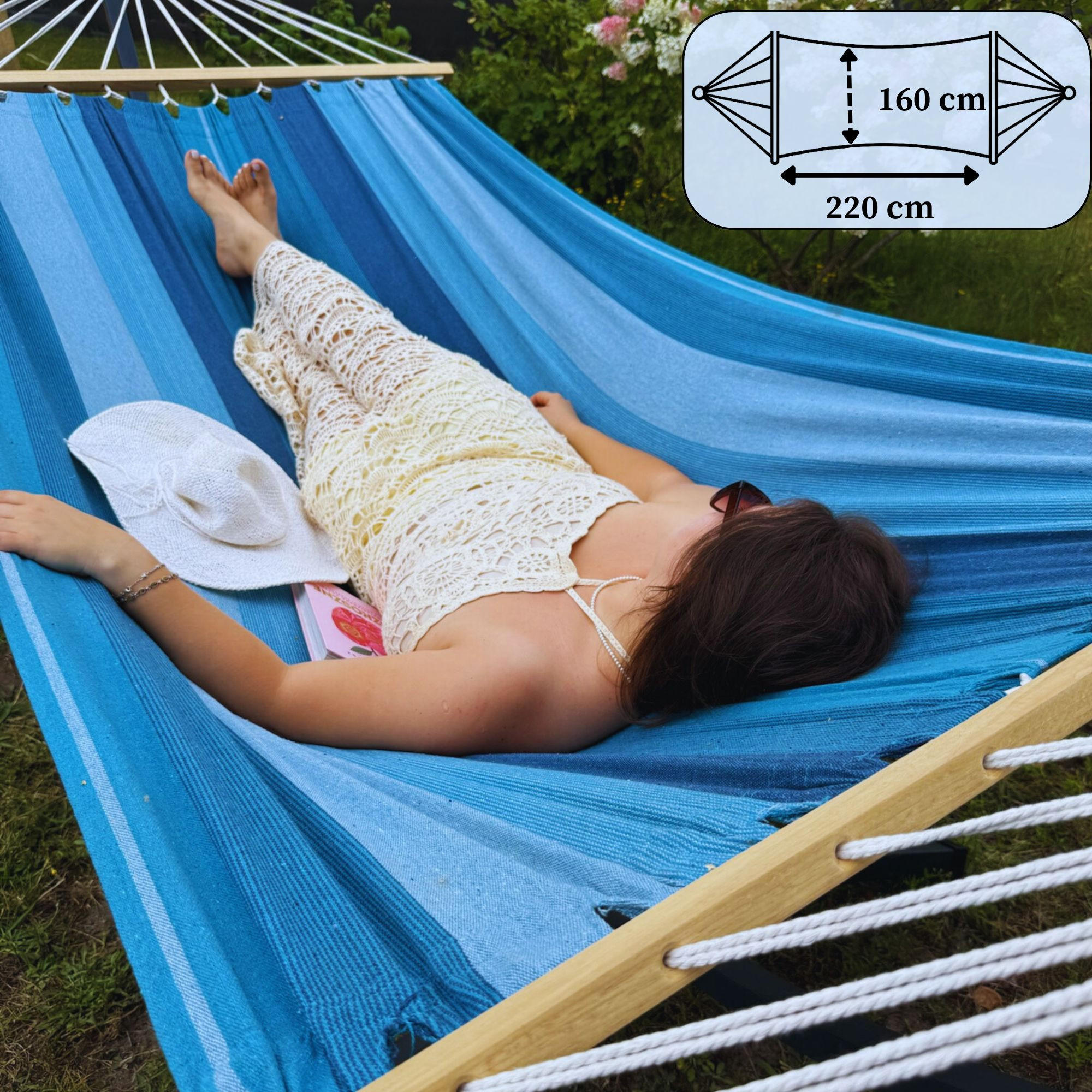 HÄNGEMATTE mit Gestell für 2 Personen 365/120/125/200kg - Blau, Metall (365/125/120cm) - Potenza