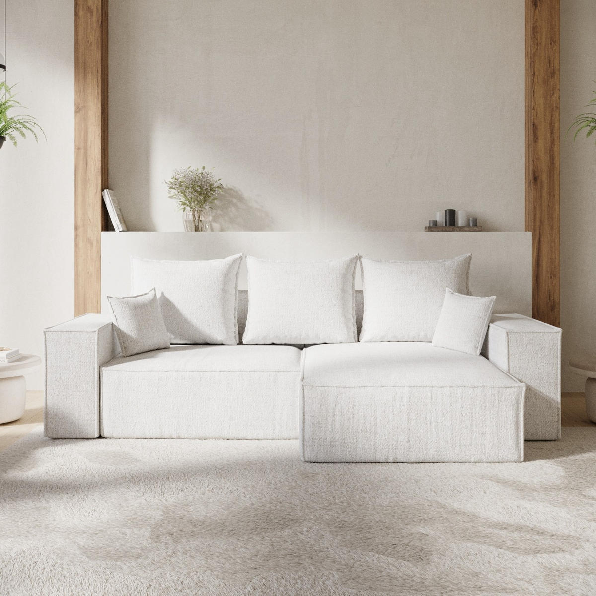 ECKSOFA SENSO mit Schlaffunktion Creme im Neve Stoff - Creme/Schwarz, Holz/Holzwerkstoff (255/148cm) - AltaBeds