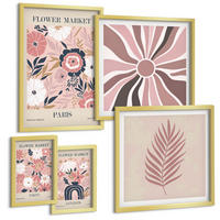 BILDER SET 5er Set - 50x50 cm & 20x30 cm & 40x60 cm Goldrahmen - Blumenmuster, Blätter, Geometrie - Goldfarben, Kunststoff (40/60cm) - TULUP