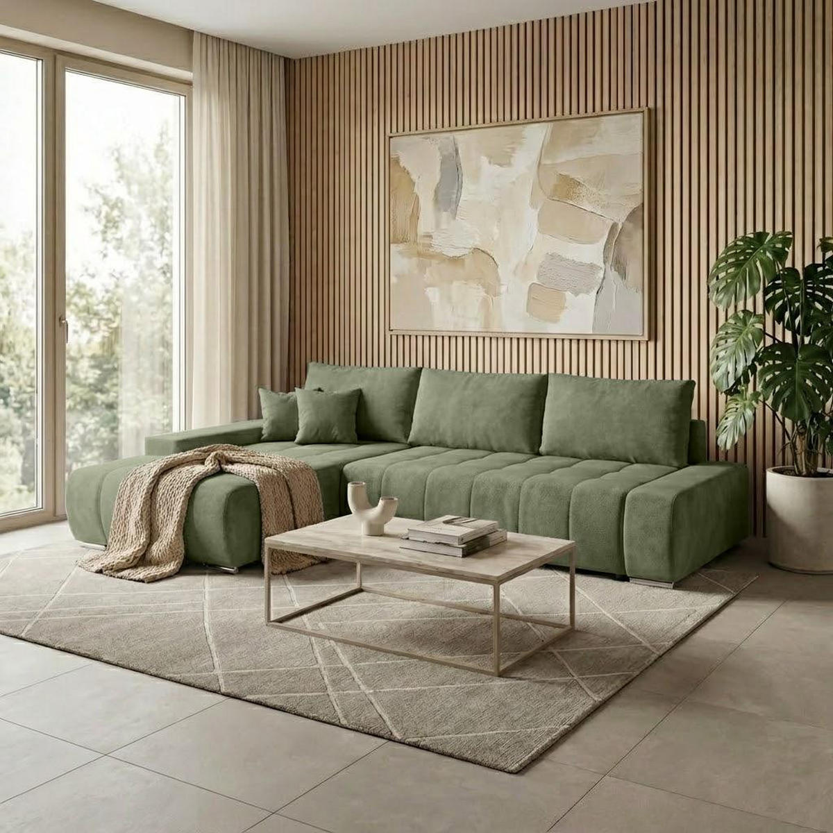 ECKSOFA Draco L grün links - Chromfarben/Grün, Textil/Metall (267/186cm) - Beautysofa