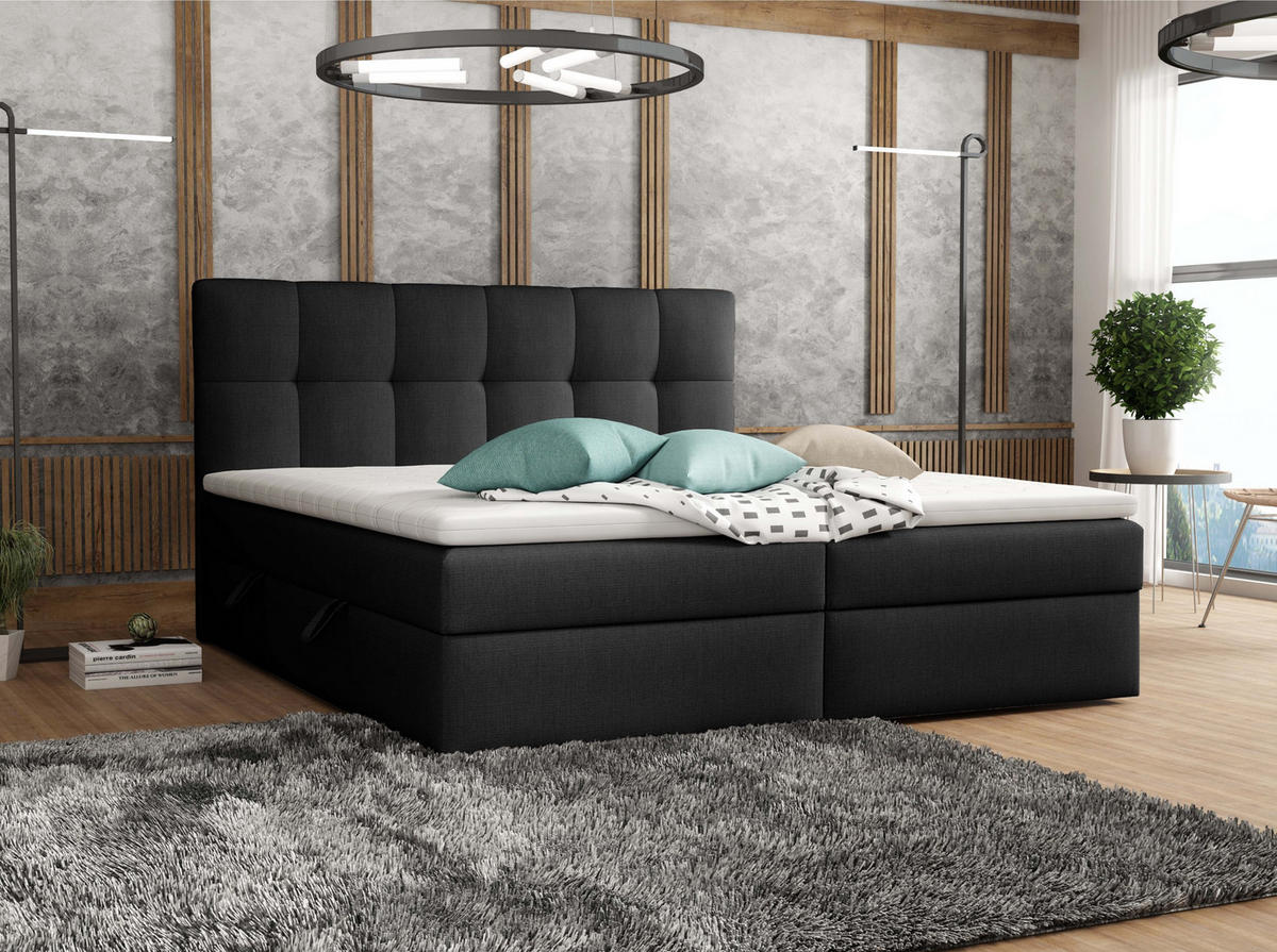 BOXBETT Doppelbett Corino Schwarz 180x200 cm - Schwarz, Naturmaterialien (180/200cm)